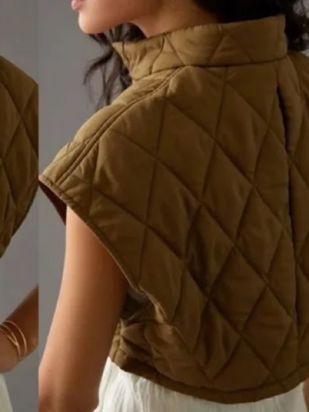Anthropologie Hutch Olive Green Quilted Cropped Sleeveless Jacket Vest Women’s L